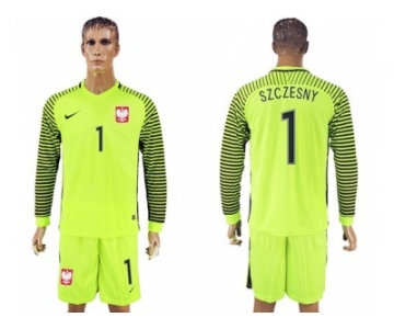 Poland #1 Szczesny Green Long Sleeves Goalkeeper Soccer Country Jersey