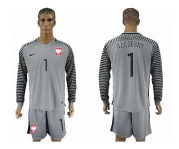 Poland #1 Szczesny Grey Goalkeeper Long Sleeves Soccer Country Jersey