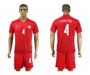 Poland #4 Lewczuk Away Soccer Country Jersey