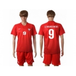 Poland #9 Lewandowski Red Away Soccer Country Jersey