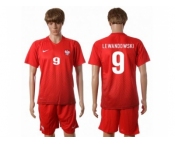 Poland #9 Lewandowski Red Away Soccer Country Jersey