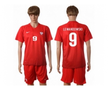 Poland #9 Lewandowski Red Away Soccer Country Jersey