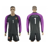 Portugal #1 Patricio Black Goalkeeper Long Sleeves Soccer Country Jersey