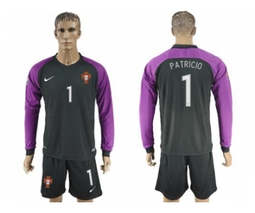 Portugal #1 Patricio Black Goalkeeper Long Sleeves Soccer Country Jersey