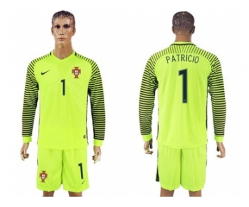 Portugal #1 Patricio Green Long Sleeves Goalkeeper Soccer Country Jersey