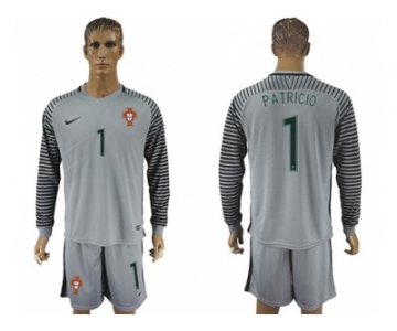 Portugal #1 Patricio Grey Goalkeeper Long Sleeves Soccer Country Jersey