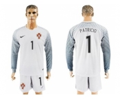 Portugal #1 Patricio White Goalkeeper Long Sleeves Soccer Country Jersey