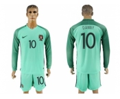 Portugal #10 Danny Away Long Sleeves Soccer Country Jersey