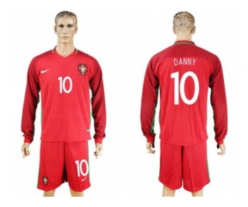 Portugal #10 Danny Home Long Sleeves Soccer Country Jersey1