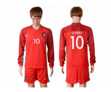 Portugal #10 Danny Home Long Sleeves Soccer Country Jersey