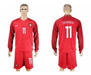 Portugal #11 Vierinha Home Long Sleeves Soccer Country Jersey