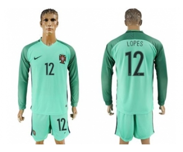 Portugal #12 Lopes Away Long Sleeves Soccer Country Jersey