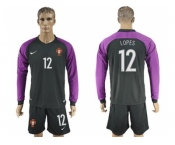 Portugal #12 Lopes Black Goalkeeper Long Sleeves Soccer Country Jersey