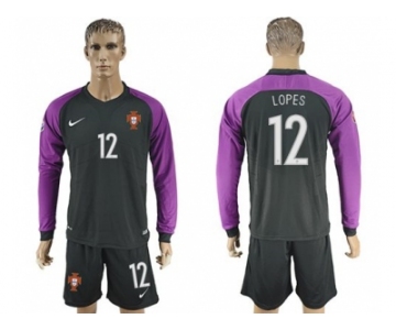 Portugal #12 Lopes Black Goalkeeper Long Sleeves Soccer Country Jersey