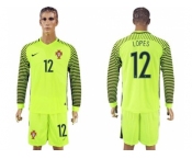 Portugal #12 Lopes Green Long Sleeves Goalkeeper Soccer Country Jersey