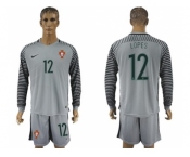 Portugal #12 Lopes Grey Goalkeeper Long Sleeves Soccer Country Jersey