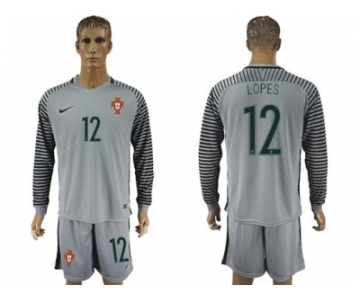 Portugal #12 Lopes Grey Goalkeeper Long Sleeves Soccer Country Jersey