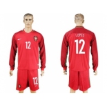 Portugal #12 Lopes Home Long Sleeves Soccer Country Jersey