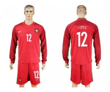 Portugal #12 Lopes Home Long Sleeves Soccer Country Jersey