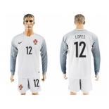 Portugal #12 Lopes White Goalkeeper Long Sleeves Soccer Country Jersey