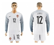 Portugal #12 Lopes White Goalkeeper Long Sleeves Soccer Country Jersey