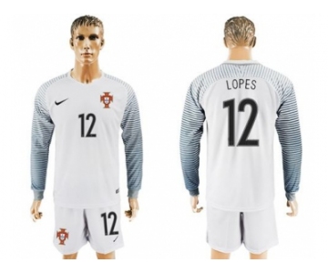 Portugal #12 Lopes White Goalkeeper Long Sleeves Soccer Country Jersey