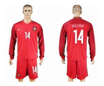 Portugal #14 William Home Long Sleeves Soccer Country Jersey