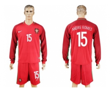 Portugal #15 Andre Gomes Home Long Sleeves Soccer Country Jersey