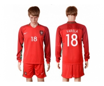 Portugal #18 Varela Home Long Sleeves Soccer Country Jersey