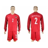 Portugal #2 Bruno Alves Home Long Sleeves Soccer Country Jersey