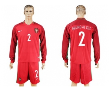 Portugal #2 Bruno Alves Home Long Sleeves Soccer Country Jersey