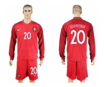 Portugal #20 Quaresma Home Long Sleeves Soccer Country Jersey1