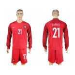 Portugal #21 Soares Home Long Sleeves Soccer Country Jersey