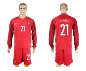 Portugal #21 Soares Home Long Sleeves Soccer Country Jersey