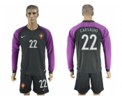 Portugal #22 Carvalho Black Goalkeeper Long Sleeves Soccer Country Jersey