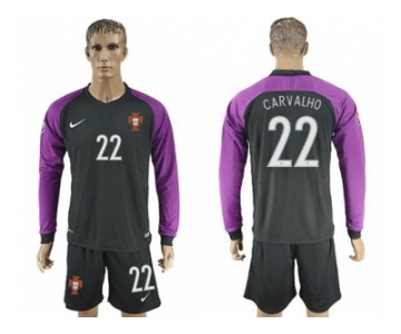 Portugal #22 Carvalho Black Goalkeeper Long Sleeves Soccer Country Jersey