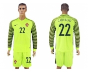 Portugal #22 Carvalho Green Long Sleeves Goalkeeper Soccer Country Jersey