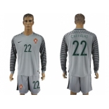 Portugal #22 Carvalho Grey Goalkeeper Long Sleeves Soccer Country Jersey