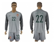 Portugal #22 Carvalho Grey Goalkeeper Long Sleeves Soccer Country Jersey