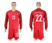 Portugal #22 Carvalho Home Long Sleeves Soccer Country Jersey