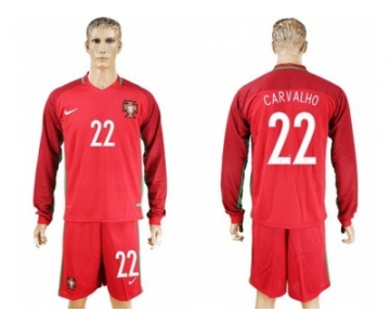 Portugal #22 Carvalho Home Long Sleeves Soccer Country Jersey