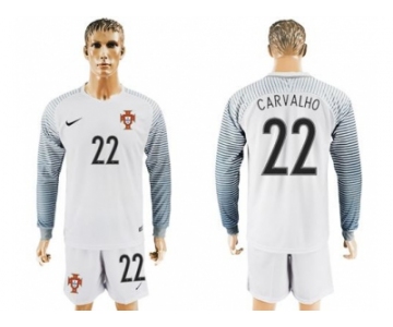 Portugal #22 Carvalho White Goalkeeper Long Sleeves Soccer Country Jersey