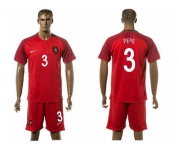 Portugal #3 Pepe Home Soccer Country Jersey