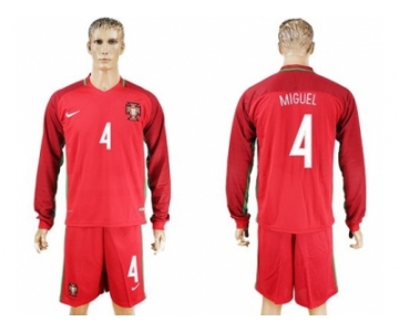 Portugal #4 Miguel Home Long Sleeves Soccer Country Jersey1