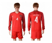 Portugal #4 Veloso Home Long Sleeves Soccer Country Jersey