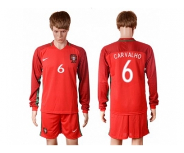 Portugal #6 Carvalho Home Long Sleeves Soccer Country Jersey