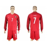 Portugal #7 Figo Home Long Sleeves Soccer Country Jersey1