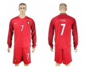 Portugal #7 Figo Home Long Sleeves Soccer Country Jersey1