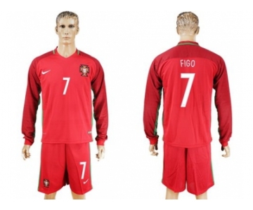 Portugal #7 Figo Home Long Sleeves Soccer Country Jersey1