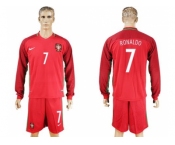 Portugal #7 Ronaldo Home Long Sleeves Soccer Country Jersey1